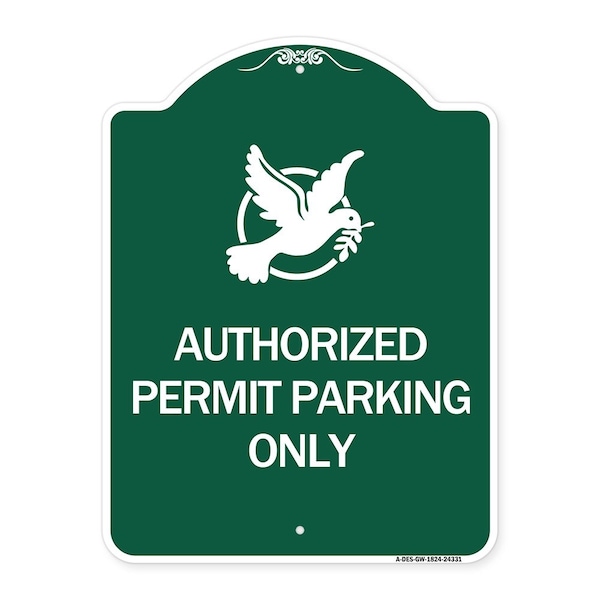 Authorized Church Parking W/ Graphic, Green & White Aluminum Sign, 18" x 24", GW-1824-24331